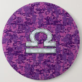 Libra Zodiac Symbol on Fuchsia Digital Camo Ronde Button 6,0 Cm (Voorkant)