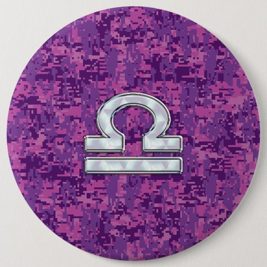 Libra Zodiac Symbol on Fuchsia Digital Camo Ronde Button 6,0 Cm (Voorkant)