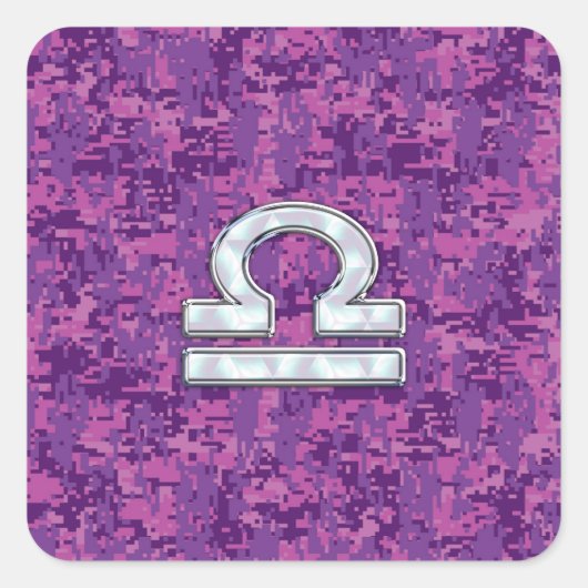 Libra Zodiac Symbol on Fuchsia Digital Camo Vierkante Sticker (Voorkant)