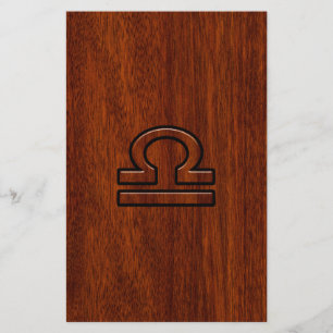 Libra Zodiac Symbol on mahogany style print Briefpapier