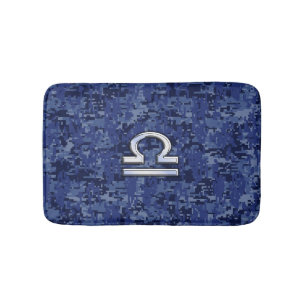 Libra Zodiac Symbol op Blue Digital Camo Badmat