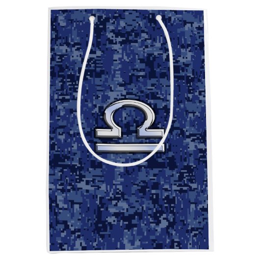 Libra Zodiac Symbol op Blue Digital Camo Medium Cadeauzakje (Voorkant)