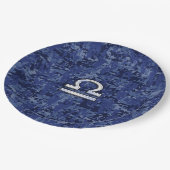 Libra Zodiac Symbol op Blue Digital Camo Papieren Bordje (Gekanteld)