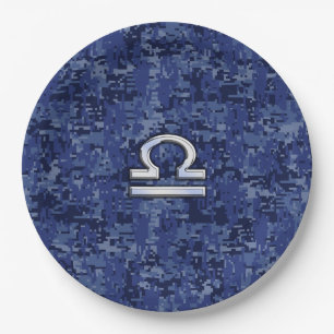 Libra Zodiac Symbol op Blue Digital Camo Papieren Bordje
