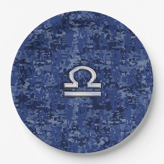 Libra Zodiac Symbol op Blue Digital Camo Papieren Bordje (Voorkant)