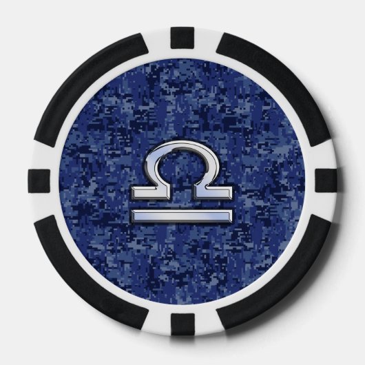 Libra Zodiac Symbol op Blue Digital Camo Poker Chips (Voorkant)