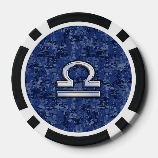 Libra Zodiac Symbol op Blue Digital Camo Poker Chips (Achterkant)