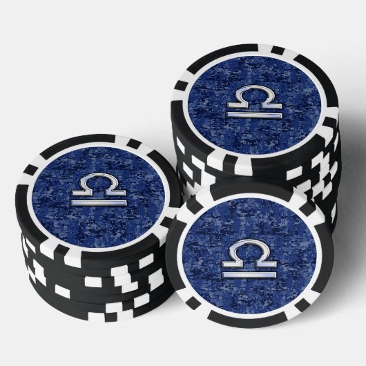 Libra Zodiac Symbol op Blue Digital Camo Poker Chips (Opstapeling)