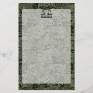 Libra Zodiac Symbol op Green Digital Camouflage Briefpapier