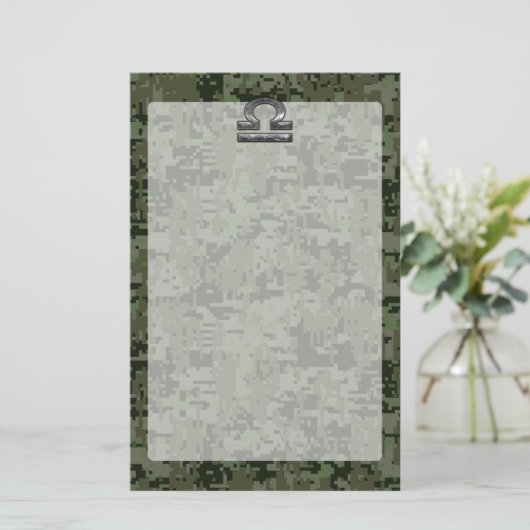 Libra Zodiac Symbol op Green Digital Camouflage Briefpapier (Staand voorkant)