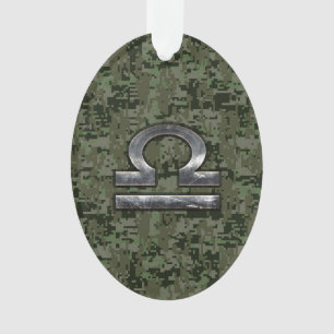 Libra Zodiac Symbol op Green Digital Camouflage Ornament