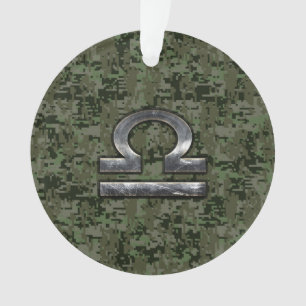 Libra Zodiac Symbol op Green Digital Camouflage Ornament