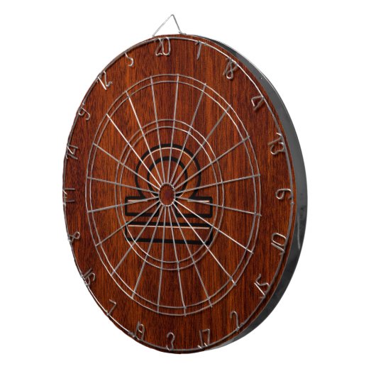 Libra Zodiac Symbol op Mahogany Dartbord (Voorkant Rechts)