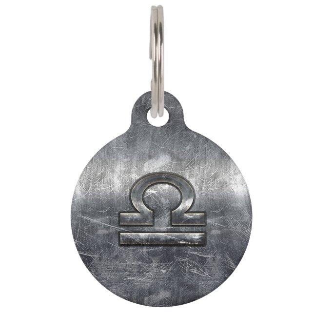 Libra Zodiac Symbol Silver Steel Style Huisdierpenning (Voorkant)