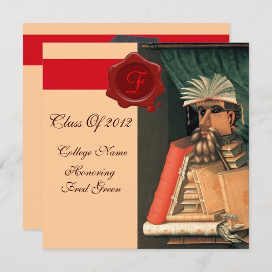 LIBRARIAANSE AFSTUDEREN PARCHMENT WAX SEAL MONOGRA KAART (Voorkant / Achterkant)