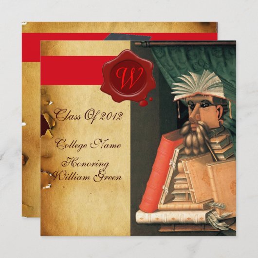 LIBRARIAANSE AFSTUDEREN PARCHMENT WAX SEAL MONOGRA KAART (Voorkant / Achterkant)