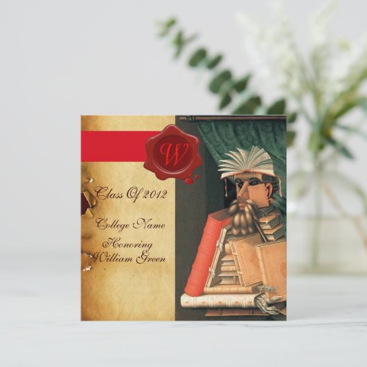 LIBRARIAANSE AFSTUDEREN PARCHMENT WAX SEAL MONOGRA KAART (Staand voorkant)