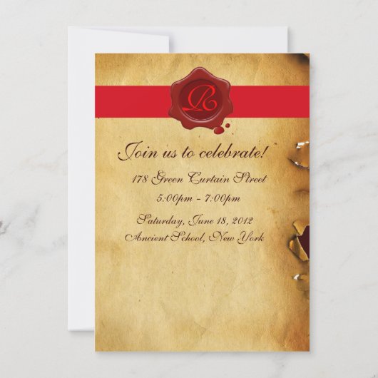 LIBRARIAANSE AFSTUDEREN PARCHMENT WAX SEAL MONOGRA KAART (Achterkant)