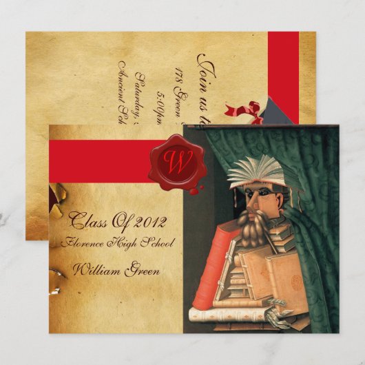 LIBRARIAANSE AFSTUDEREN PARCHMENT WAX SEAL MONOGRA KAART (Voorkant / Achterkant)