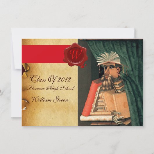 LIBRARIAANSE AFSTUDEREN PARCHMENT WAX SEAL MONOGRA KAART (Voorkant)