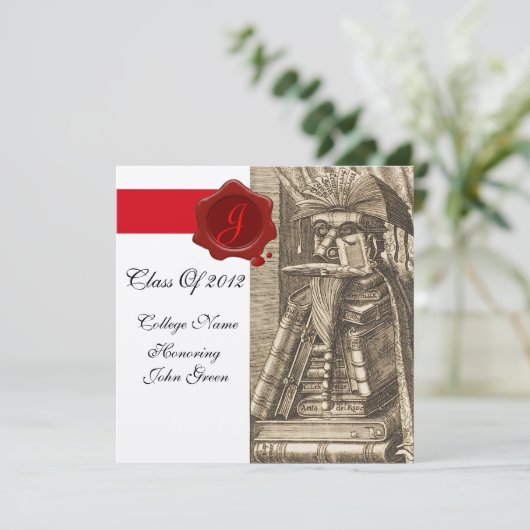 LIBRARIAANSE AFSTUDEREN PARCHMENT WAX SEAL MONOGRA KAART (Staand voorkant)