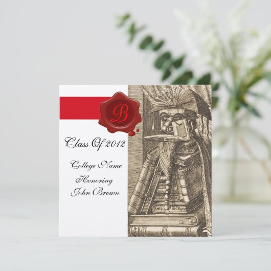 LIBRARIAANSE AFSTUDEREN PARCHMENT WAX SEAL MONOGRA KAART (Staand voorkant)