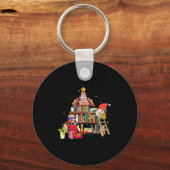 Librarian And Book Lover Christmas Library Tree Li Sleutelhanger (Voorkant)