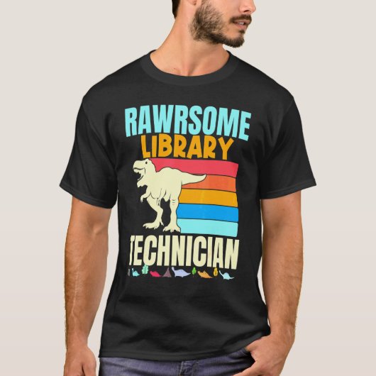 Librarian Awesome Library Technician Dinosaur Book T-shirt (Voorkant)