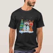Librarian Book Lover Kerstboek Stack Reindeder T-shirt (Voorkant)