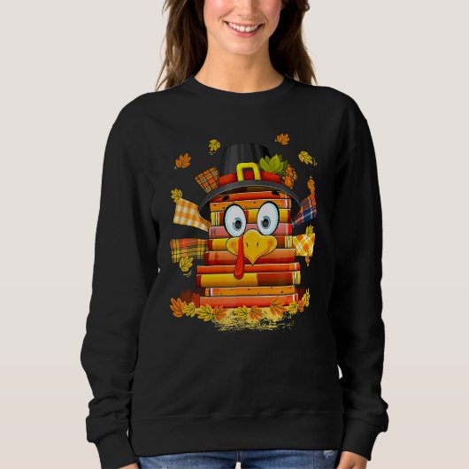Librarian Book Lover Reader Funny Turkey Thanksgiv Trui (Voorkant)