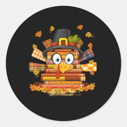 Librarian Book Reader Turkey Thanksgiving herfst Ronde Sticker (Voorkant)