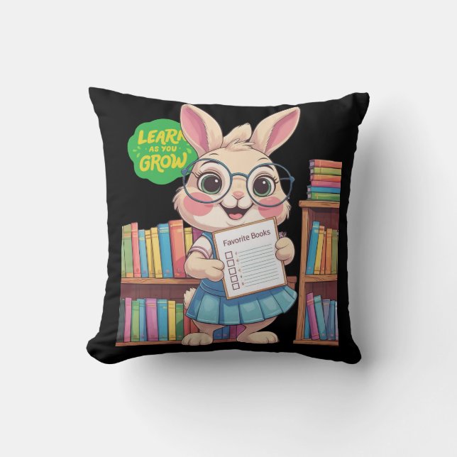 🐰📚 Librarian-in-Training Star – Rabbit Edition Kussen (Voorkant)