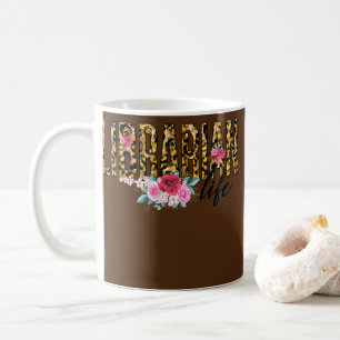 Librarian Life Flower Leopard Print Cute Koffiemok