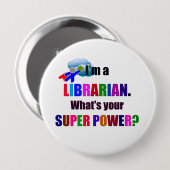 Librarian Superheld, stoutmoedig kleurrijk design, Ronde Button 4,0 Cm (Voorkant /achterkant)
