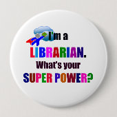 Librarian Superheld, stoutmoedig kleurrijk design, Ronde Button 4,0 Cm (Voorkant)