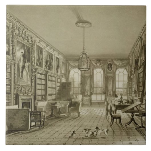 Library as Sitting Room, Cassiobury Park, c.1815, Tegeltje (Voorkant)