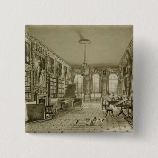 Library as Sitting Room, Cassiobury Park, c.1815, Vierkante Button 5,1 Cm (Voorkant)