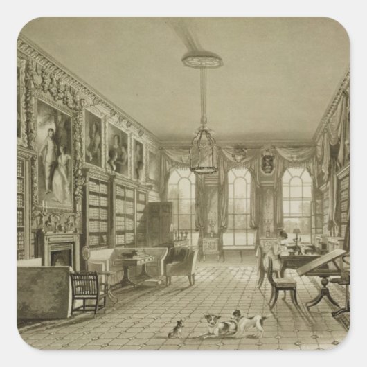 Library as Sitting Room, Cassiobury Park, c.1815, Vierkante Sticker (Voorkant)