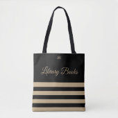 Library Black en Tan Stripe Monogram Tas (Voorkant)