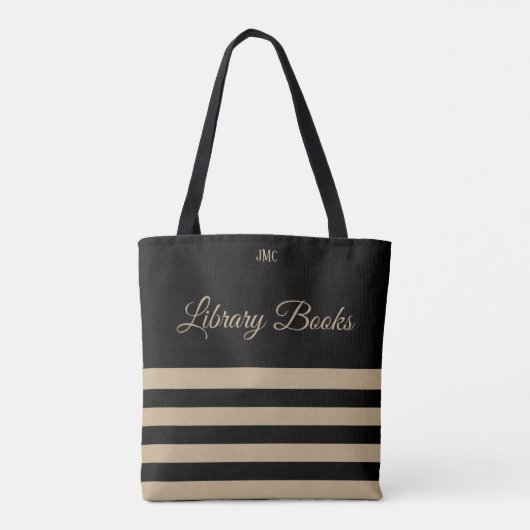 Library Black en Tan Stripe Monogram Tas (Achterkant)