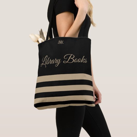 Library Black en Tan Stripe Monogram Tas (Dichtbij)