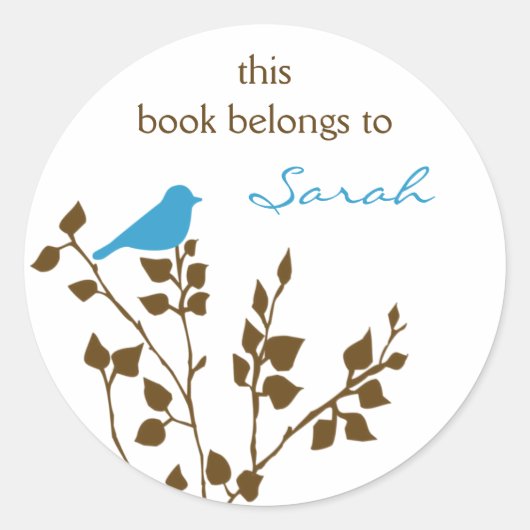 Library Blue Brown Bird Book Stickers (Voorkant)