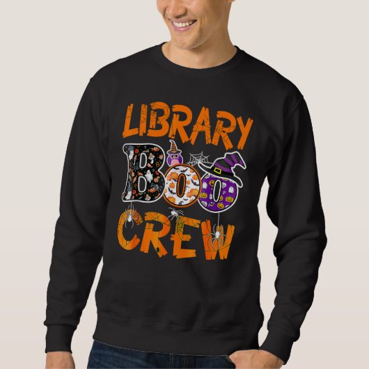 Library Boo Crew School Librarian Halloween Librar Trui (Voorkant)