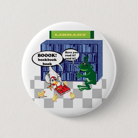 LIBRARY BOOK CHOOK JOKE RONDE BUTTON 5,7 CM (Voorkant)