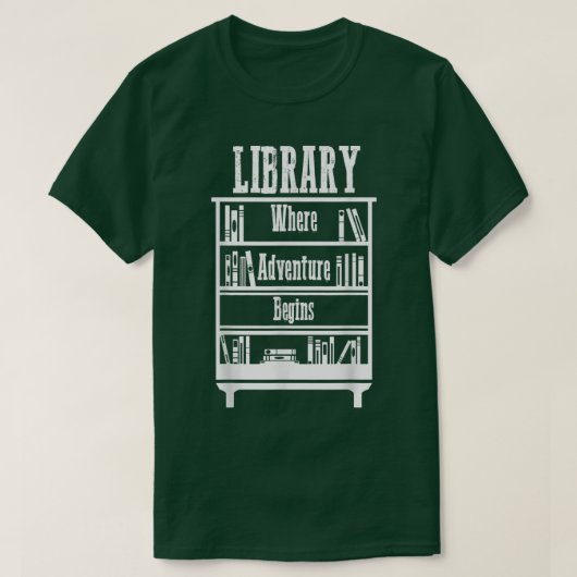 Library Books Where Adventure Begins T-Shirt (Design voorkant)
