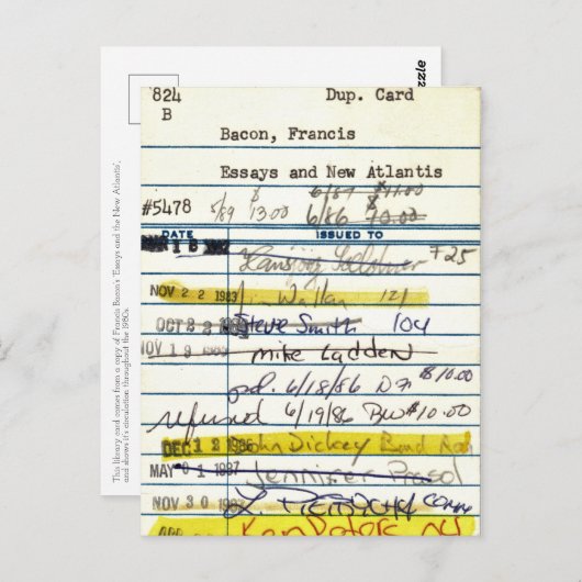 Library Card 5478 Essay en New Atlantis Briefkaart (Voorkant / Achterkant)