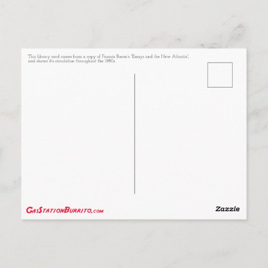 Library Card 5478 Essay en New Atlantis Briefkaart (Achterkant)