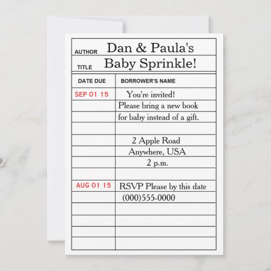 "Library Card"-Baby-sprintjes/doucheuitnodigingen Kaart (Voorkant)