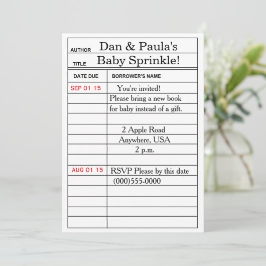 "Library Card"-Baby-sprintjes/doucheuitnodigingen Kaart (Staand voorkant)