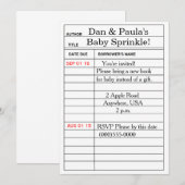 "Library Card"-Baby-sprintjes/doucheuitnodigingen Kaart (Voorkant / Achterkant)